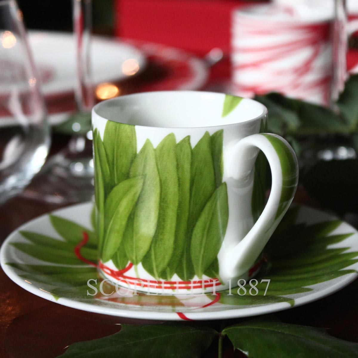 Taitù Milano Taitù Fil Rouge Foglie Espresso Cup with Saucer - Set of 2 4
