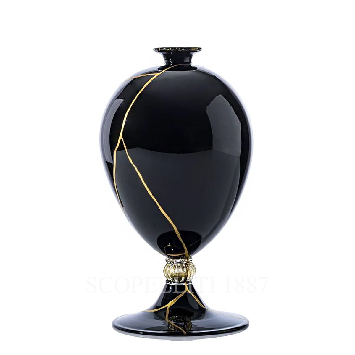 Venini Venini Veronese Kintsugi Black Vase with Gold Leaf 2