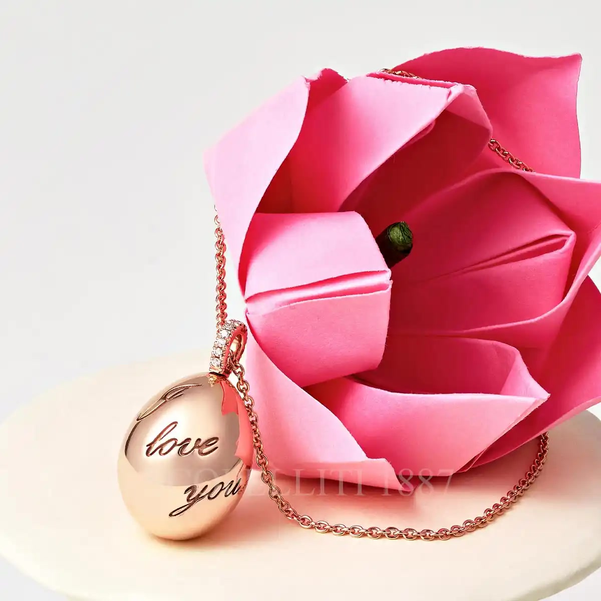 Fabergé Fabergé Essence Rose Gold Egg Pendant I Love You 3